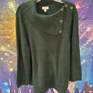Style & Co. Dark Green Button-Shoulder Knit Sweater
